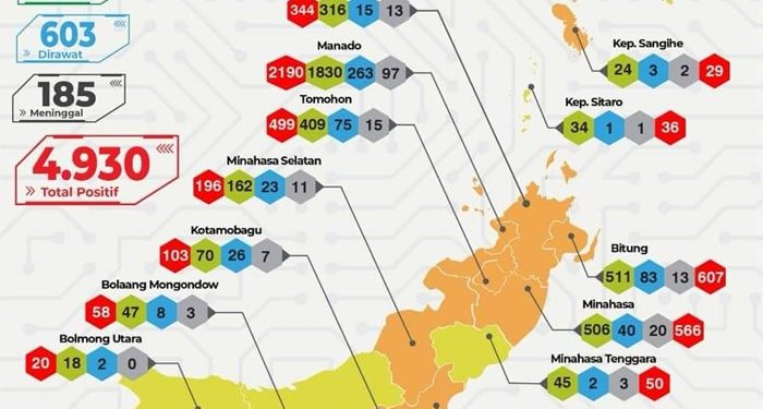 Peta sebaran Covid-19 di Sulut menunjukkan Kepulauan Sangihe Zona Orange