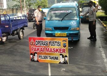 Polsek Tahuna Gelar Operasi Yustisi Pemakaian Masker