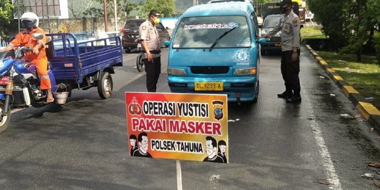 Polsek Tahuna Gelar Operasi Yustisi Pemakaian Masker