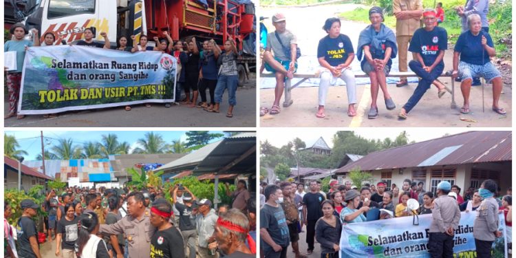 Perjuangan masyarakat Sangihe di Kampung Bowone menghalau alat berat PT. TMS. (Rendy/Barta1)