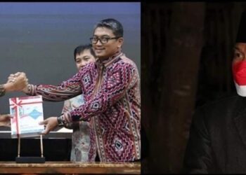Proses serah terima pimpinan BPK Perwakilan Sulut dan ketua DPRD Sulut. (foto: istimewa)