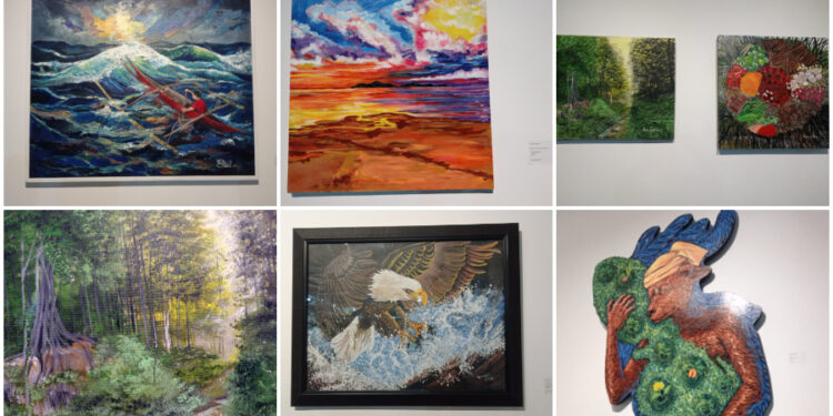 Foto: Karya-karya yang ditampilkan dalam pameran seni rupa Bakar Manyala #2 di Sangihe. (Dok. Rendy/Barta1)