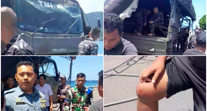 Foto: Insiden mobil TNI AL menabrak tenda rumah duka di Tahuna. (Dok Istimewa)