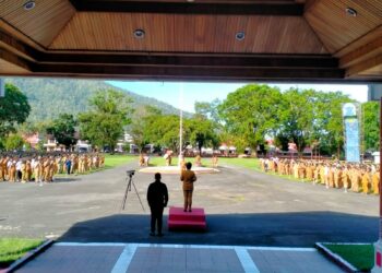 Foto: Penjabat Bupati Sangihe pimpin apel bersama di bulan April. (Dok. Istimewa)