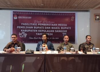 Foto: Pimpinan KPU Sangihe Saat Rapat Koordinasi dengan Media untuk Pilkada Sangihe 2024. (Do. Rendy/Barta1)