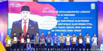Menteri Agraria dan Tata Ruang/Kepala Badan Pertanahan Nasional (ATR/BPN), Agus Harimurti Yudhoyono (AHY) meluncurkan Implementasi Layanan Sertipikat Tanah Elektronik se-Jawa Timur. (sumber foto: ATR/BPN).