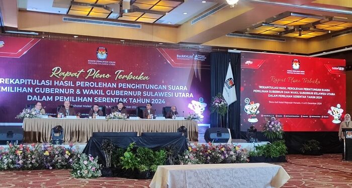 Pelaksanaan rapat pleno rekapiltulasi hasil perolehan penghitungan suara tingkat provinsi untuk Pilgub Sulawesi Utara. (foto: Barta1)