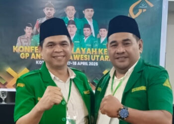 Foto: Ketua Cabang GP Ansor Sangihe, Fitri Lumiu, bersama Ketua GP Ansor Sulawesi Utara, Muliadi Paputungan. (Dok. Istimewa)