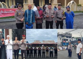 Personil Polres Bitung saat Pengamanan Sholat Id, di beberapa Masjid dan Lapangan di Kota Bitung. (foto: Chris/Barta1)