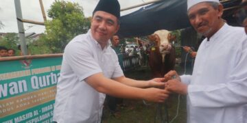 Foto: Bupati Kepulauan Sangihe, Michael Thungari menyerahkan bantuan hewan kurban dari Presiden RI dan Pemkab Sangihe. (Dok. Istimewa)