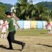 Foto: Bupati Kepulauan Sangihe, Michael Thungari dan Ketua Sinode GMIST Menendang Bola Pertama dalam Pembukaan Grand Final Fun Footbal GMIST Tahun 2025. (Dok. Rendy/Barta1)