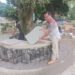 Ketua tim pelaksana, Dr. Ir. Herman Alfis Tumengkol, SST., MT saat memantau proses pembuatan fasilitas zona outdoor learning. (foto: istimewa)
