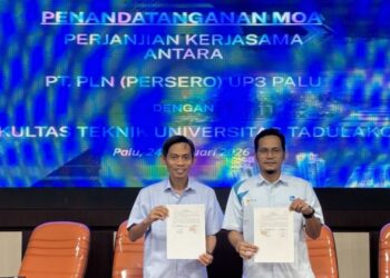 Penandatanganan Memorandum of Agreement strategis antara PLN bersama Fakultas Teknik Universitas Tadulako. (foto: Humas PLN)