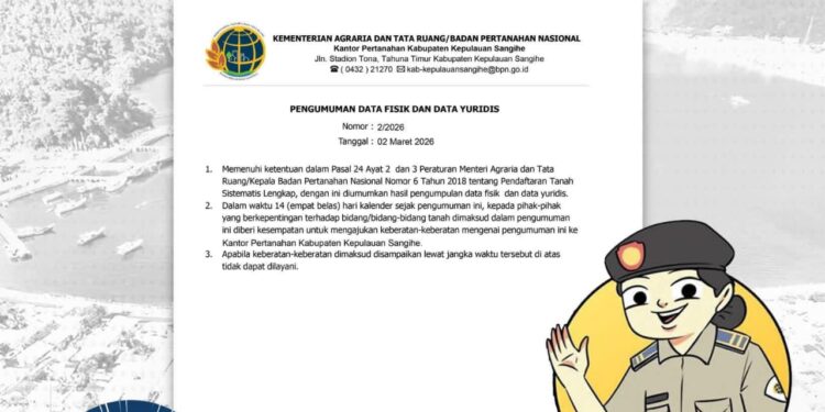 Foto: Pengumuman data fisik dan yuridis PTSL Sangihe. (Dok. Kantor Pertanahan Sangihe)