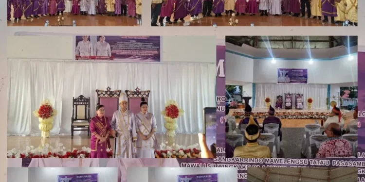 Bupati Talaud Welly Titah yang didampingi Wakil Bupati Anisa Gretsya Bambungan bersama Ibu Ketu TP – PKK Kabupaten Kepulauan Talaud Ny. Henny Titah – Hongwidjojo memberikan penghormatan kepada para tokoh adat, pemerintah, serta tokoh agama yang hadir.