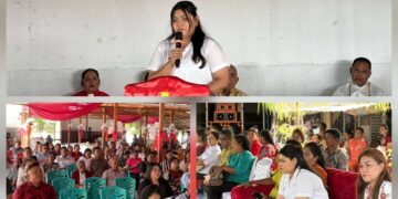 Wakil Bupati Kepulauan Talaud, Anisya Bambungan saat memberikan sambutan pda syukuran tahun baru.