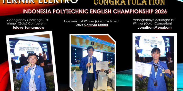Tiga Mahasiswa Teknik Elektro Polimdo Raih Medali Emas di Ajang Indonesian Polytechnic English Championship 2026