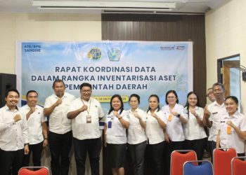 Foto: Kantor Pertanahan Kabupaten Kepulauan Sangihe bersama jajaran BKAD dan perwakilan perangkat daerah menggelar rapat koordinasi inventarisasi aset tanah pemerintah daerah melalui penerapan aplikasi INTIP, Rabu (14/10/2026). (Dok. Istimewa)