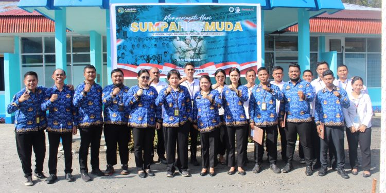 Foto: Pegawai Kantor Pertanahan Kabupaten Kepulauan Sangihe, usai upacara peringatan Hari Sumpah Pemuda ke-98, Rabu (28/10/2026). (Dok. Istimewa)